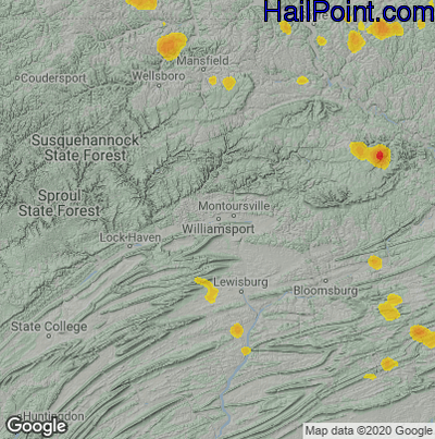 Hail Map for Willamsport, PA Region on July 6, 2020