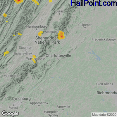 Hail Map for Charlotttesville, VA Region on July 6, 2020 