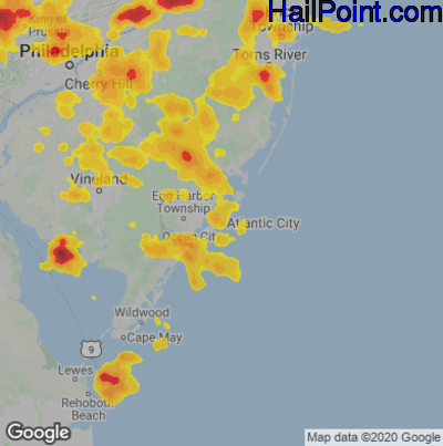 Hail Map for Atlantic City, NJ Region on July 6, 2020 