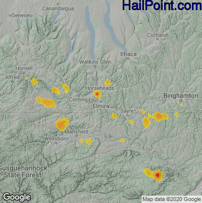 Hail Map for Elmira, NY Region on July 6, 2020
