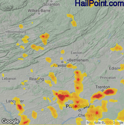 Hail Map for Allentown, PA Region on July 6, 2020
