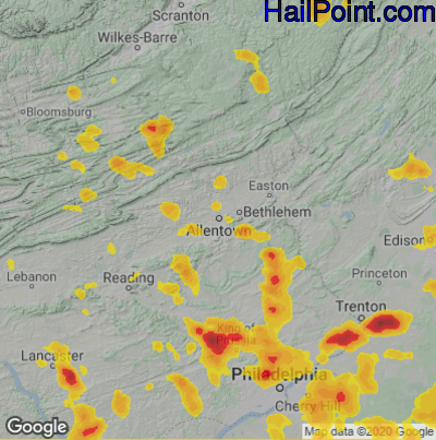 Hail Map for Allentown, PA Region on July 6, 2020 