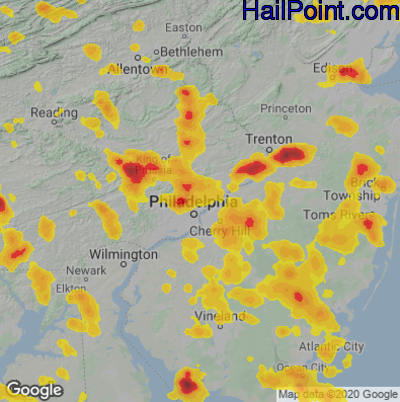 Hail Map for Philadelphia, PA Region on July 6, 2020 