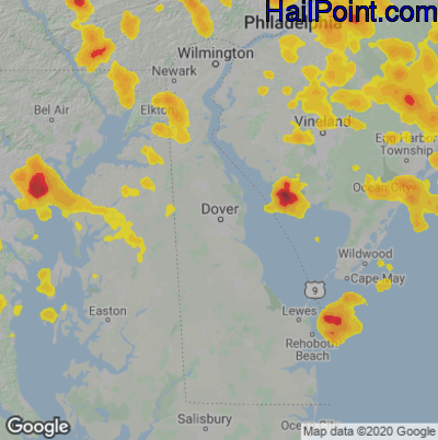 Hail Map for Dover, DE Region on July 6, 2020 