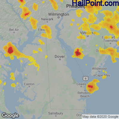 Hail Map for Dover, DE Region on July 6, 2020