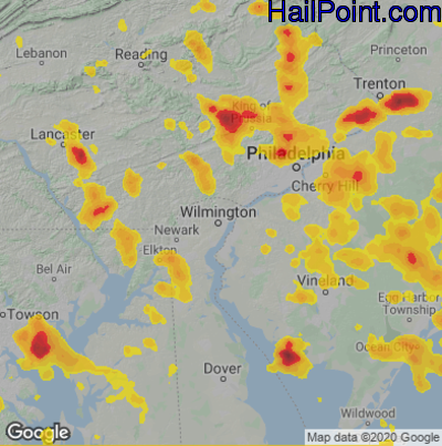 Hail Map for Wilmington, DE Region on July 6, 2020 
