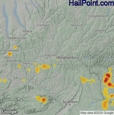 Hail Map for Binghamton, NY Region on July 6, 2020 
