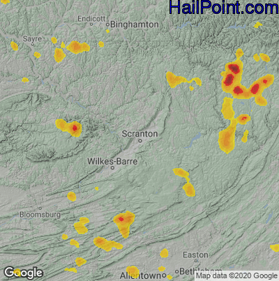 Hail Map for Scranton, PA Region on July 6, 2020