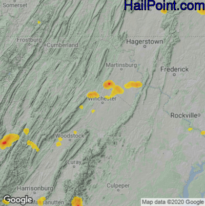 Hail Map for Winchester, VA Region on July 6, 2020