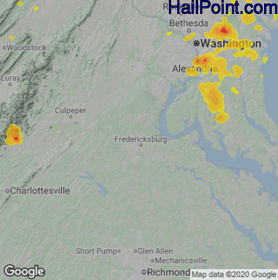 Hail Map for Fredericksburg, VA Region on July 6, 2020