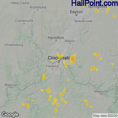 Hail Map for Cincinnati, OH Region on July 6, 2020