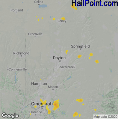 Hail Map for Dayton, OH Region on July 6, 2020