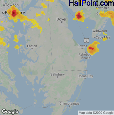 Hail Map for Seaford, DE Region on July 6, 2020