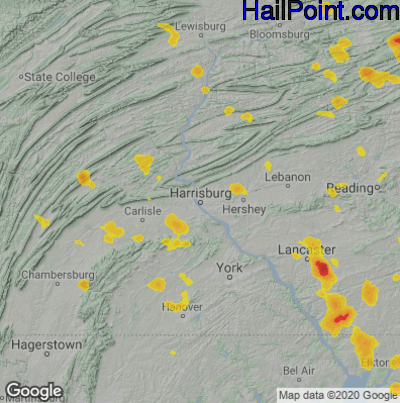 Hail Map for Harrisburg, PA Region on July 6, 2020