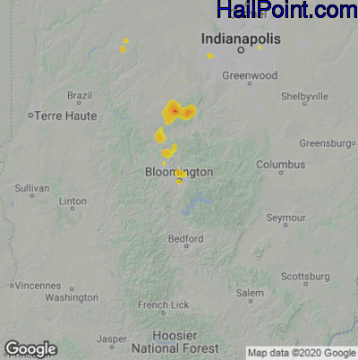 Hail Map for Bloomington, IN Region on July 6, 2020 