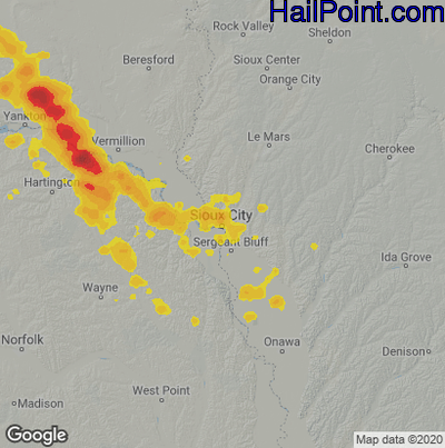 Hail Map for Sioux City, IA Region on July 6, 2020