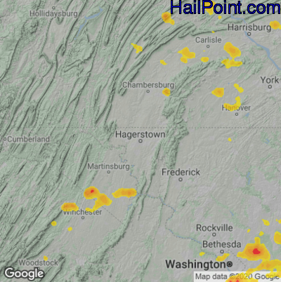 Hail Map for Hagerstown, MD Region on July 6, 2020
