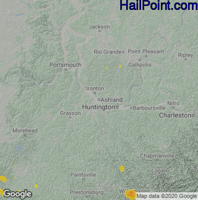 Hail Map for Asheland, KY Region on July 6, 2020