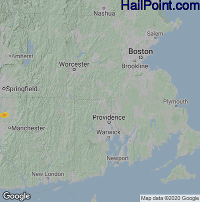 Hail Map for Woonsocket, RI Region on July 6, 2020