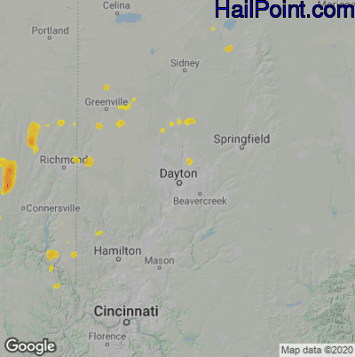 Hail Map for Dayton, OH Region on July 7, 2020