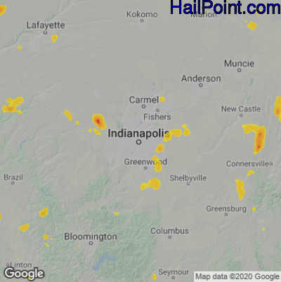Hail Map for Indianapolis, IN Region on July 7, 2020