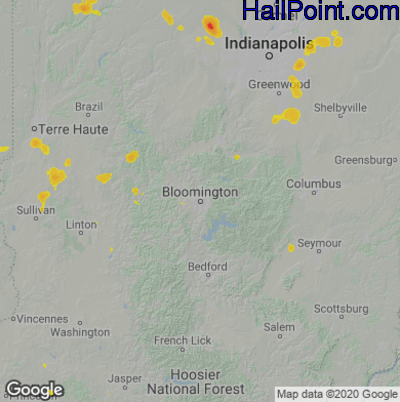 Hail Map for Bloomington, IN Region on July 7, 2020 