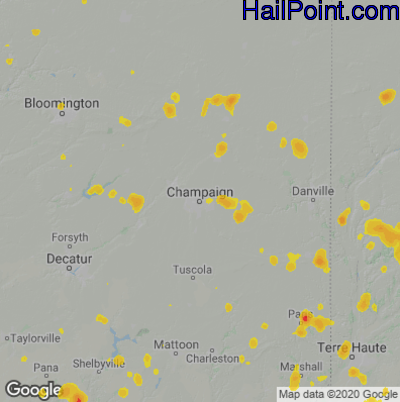 Hail Map for Champaign, IL Region on July 7, 2020 