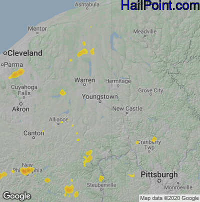 Hail Map for Youngstown, OH Region on July 7, 2020 