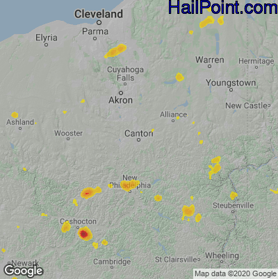 Hail Map for Canton, OH Region on July 7, 2020