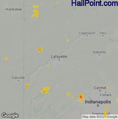 Hail Map for Layfette, IN Region on July 7, 2020