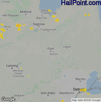 Hail Map for Flint, MI Region on July 7, 2020
