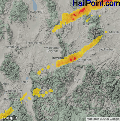 Hail Map for Bozeman, MT Region on July 7, 2020 