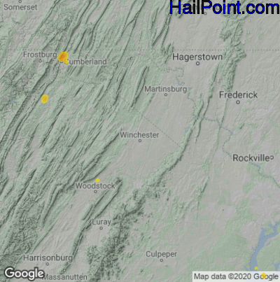 Hail Map for Winchester, VA Region on July 7, 2020