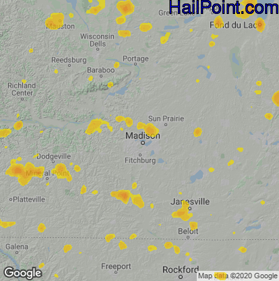 Hail Map for Madison, WI Region on July 7, 2020