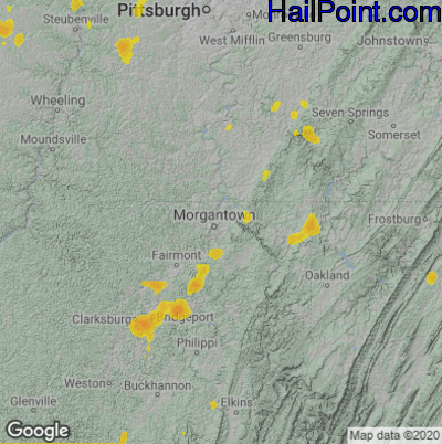 Hail Map for Morgantown, WV Region on July 7, 2020