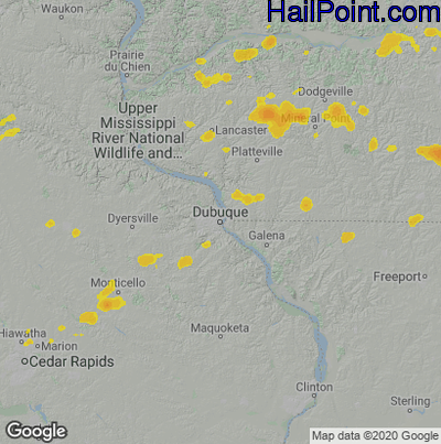 Hail Map for Dubuque, IA Region on July 7, 2020 