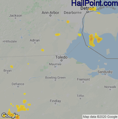 Hail Map for Toledo, OH Region on July 7, 2020