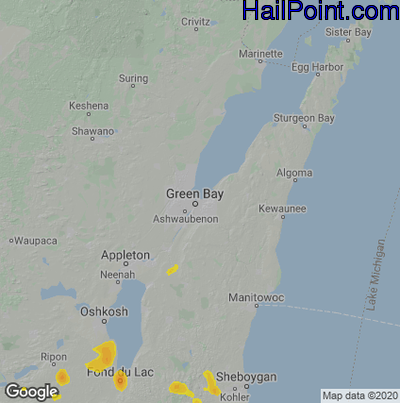 Hail Map for Green Bay, WI Region on July 7, 2020