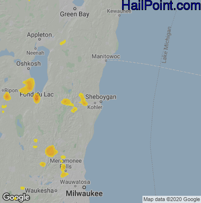 Hail Map for Sheboygan, WI Region on July 7, 2020