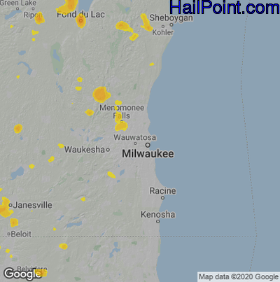 Hail Map for Milwaukee, WI Region on July 7, 2020