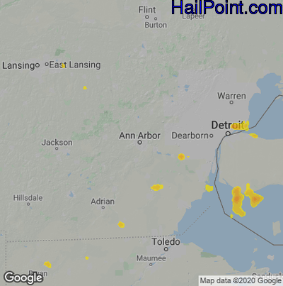 Hail Map for Ann Arbor, MI Region on July 7, 2020