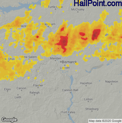 Hail Map for Bismark, ND Region on July 8, 2020