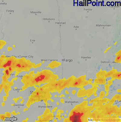 Hail Map for Fargo, ND Region on July 8, 2020