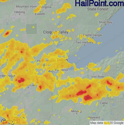 Hail Map for Duluth, MN Region on July 8, 2020 