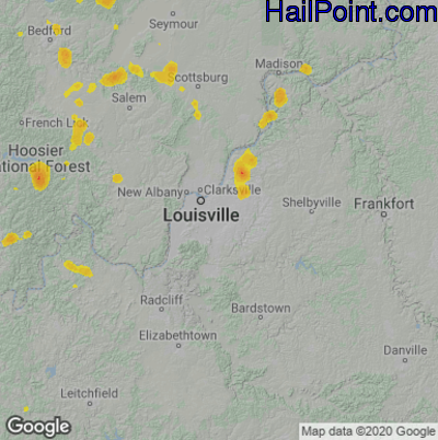 Hail Map for Louisville, KY Region on July 8, 2020