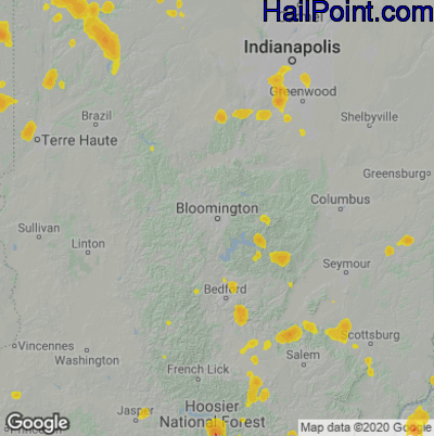 Hail Map for Bloomington, IN Region on July 8, 2020 