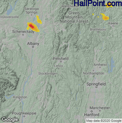 Hail Map for Pittsfield, MA Region on July 8, 2020 