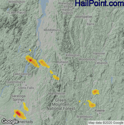 Hail Map for Rutland, VT Region on July 8, 2020