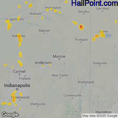 Hail Map for Muncie, IN Region on July 8, 2020