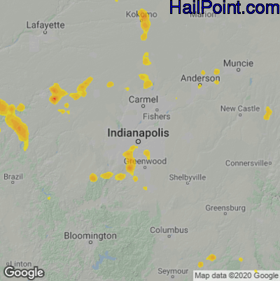 Hail Map for Indianapolis, IN Region on July 8, 2020